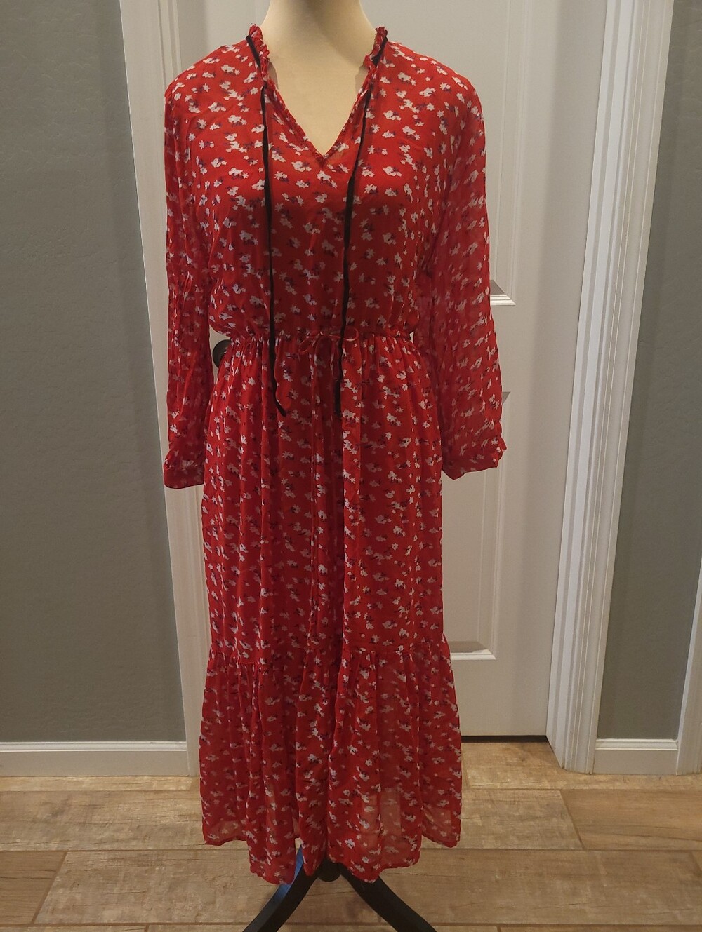 Lucky Brand Red Floral Peasant Dress